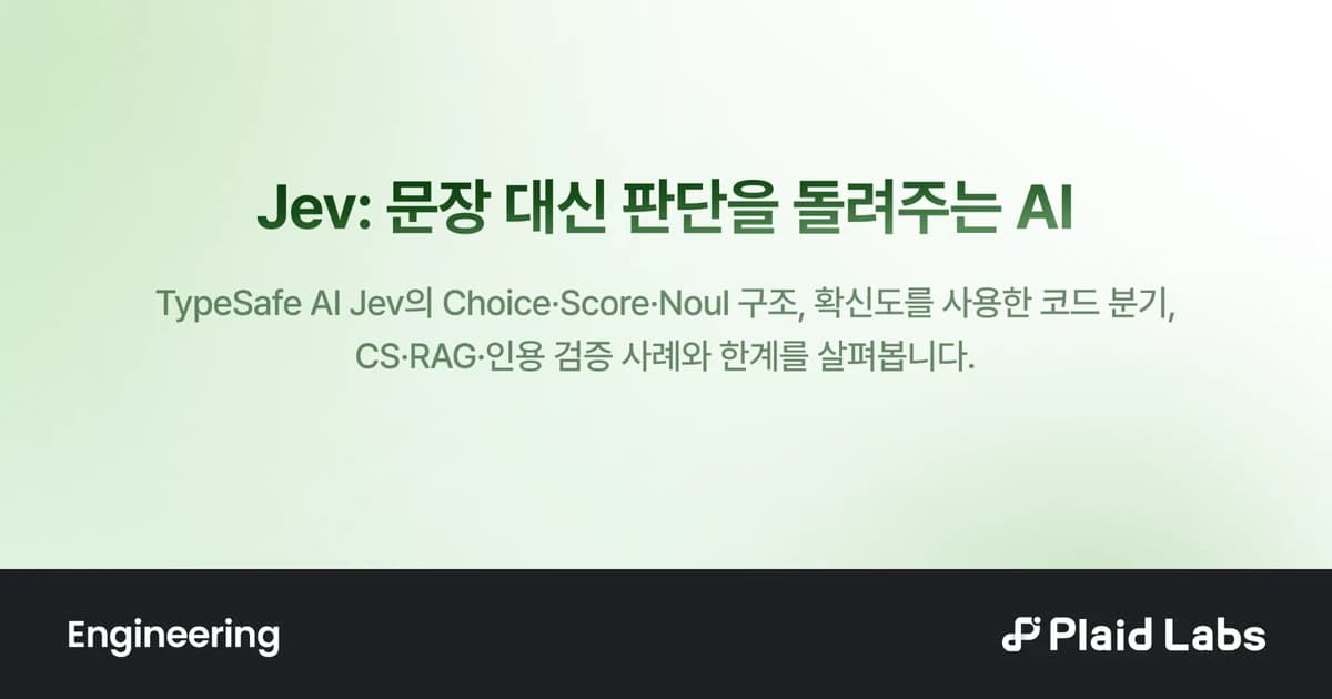 연한 초록 배경에 글 제목과 요약을 담고, 하단에 Engineering 카테고리와 Plaid Labs 로고를 배치한 기술 블로그 표지