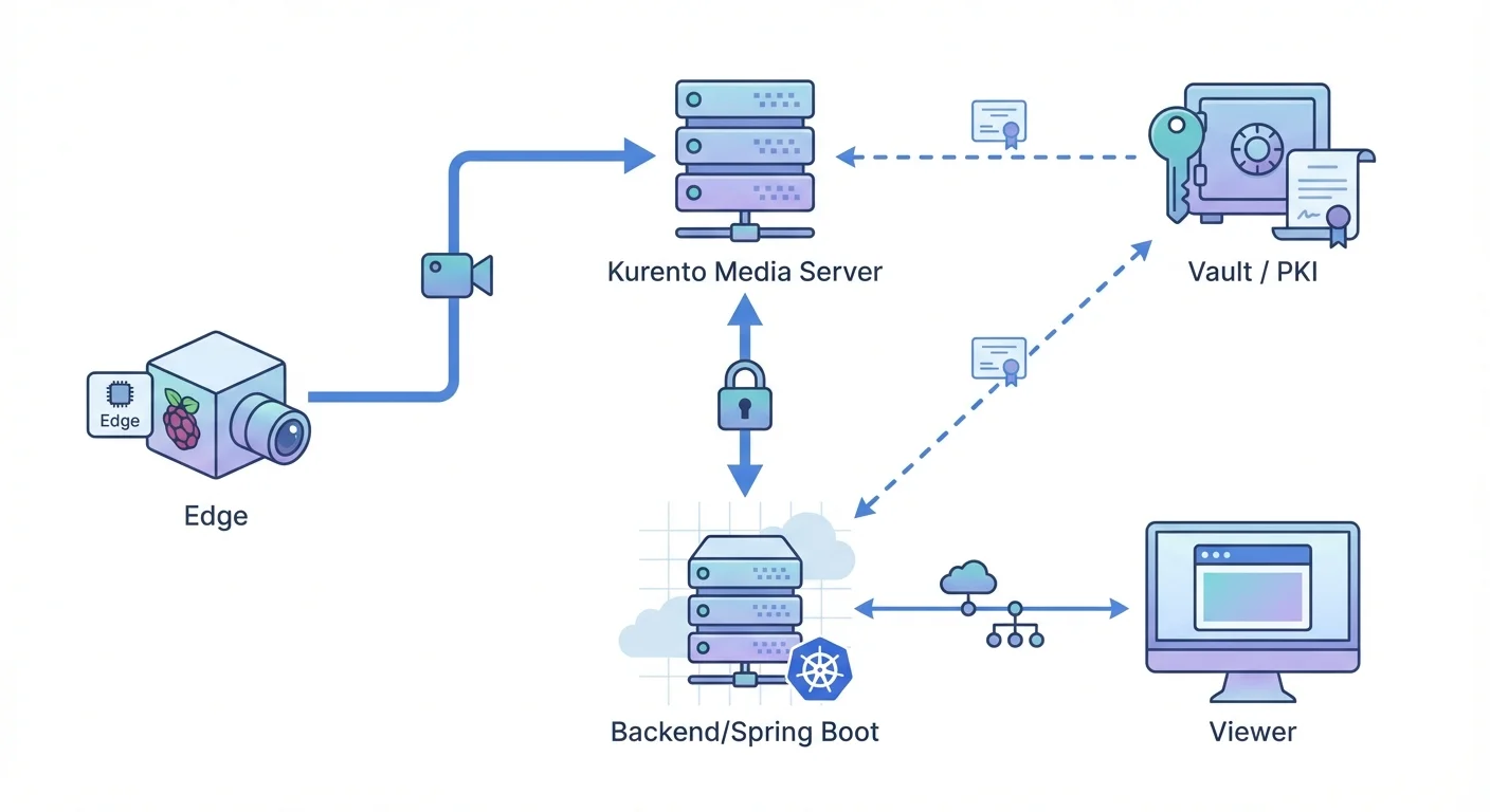 Edge·Kurento·Spring Boot·Viewer를 Vault PKI 인증서로 연결한 mTLS 아키텍처