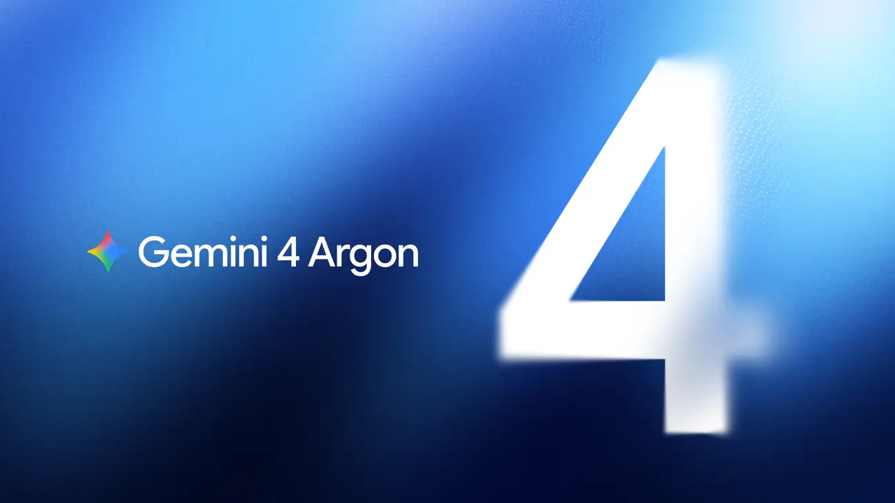 파란 배경에 Gemini 4 Argon 이름과 숫자 4를 배치한 Google의 공식 발표 이미지